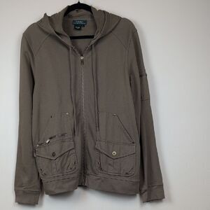 Lauren Ralph Lauren Olive Green Cotton Full Zip Hooded Utility Jacket Size L
